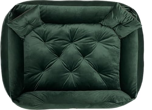 Dogs4Life Hundebett Velours XXL 135 x 100 cm | Hundebett für sehr große Hunde | Orthopädisch | Hundekissen | Waschbar | Outdoor | Mit Rand | Wasserabweisend (XL, Grünes Velours)