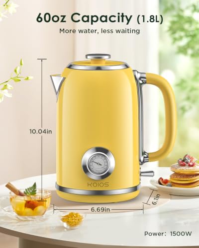 Image of KOIOS Electric Kettle 1.8L with Built-in Temperature Gauge, Retro Design | 1500W Hot Water Tea Pot for Boiling Water, Stainless Steel Interior, Auto Shut-Off & Boil Dry Protection, Drip-free Spout