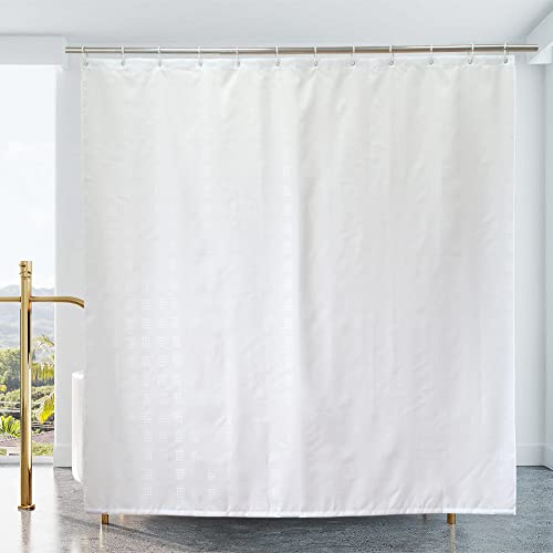 YISURE Extra Long Wet Room Curtain - 220cm Drop, White Textured Shower Curtain for Bathroom Tub Waterproof Fabric with Plastic Hooks - Image 2