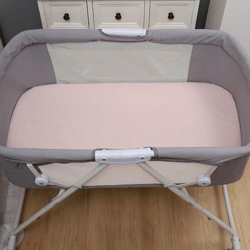 Image of Onacosht Muslin Bassinet Sheets 3 Pack for Baby Girl, Pink and Feather