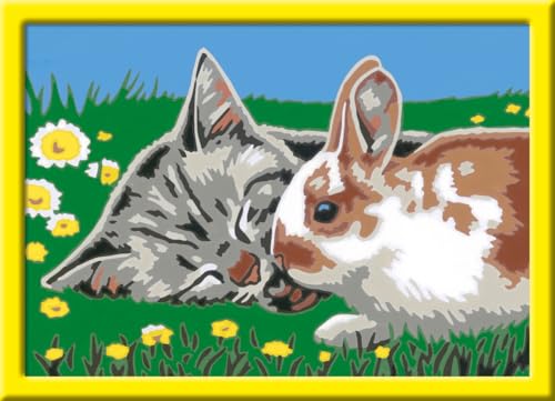 Ravensburger - CreArt Kids 13x18 cm - Numéro d'art - Chaton et Son Compagnon Le Lapin - Kit de Peinture par numéros - Dès 7 Ans - 25658