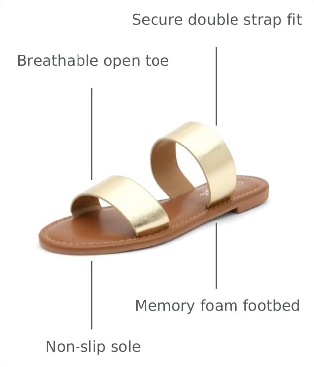 Image of Herstyle Flat Sandals for Women, Double Strap Slide Sandals, Open Toe Slip On, Comfortable Cushioned Footbed Casual Summer Shoes for Daily Wear, Beach, Vacation, Clear Options