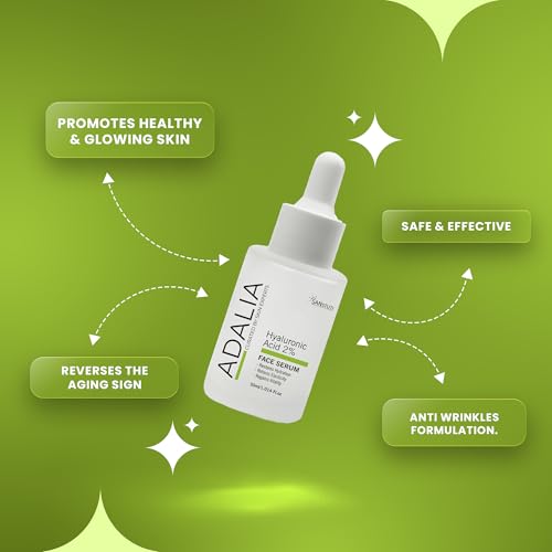 Image of Adalia Hyaluronic Acid 2% Face Serum for Deep Hydration, Dry & Dehydrated Skin, Lightweight Moisturizing Serum for Glowing Skin, Helps Retain Elasticity & Vitality, Non-Sticky Formula for Women & Men, 30ml