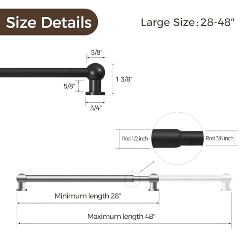 Image of TWOPAGES 28 to 48 Inches Adjustable Cafe Curtain Rod with Rings, Inside /Outside Mount Black Window Rod for Kitchen Window Bathroom French Door