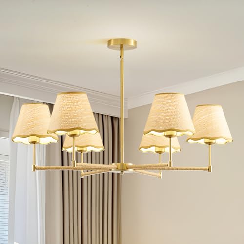 PENACINY 39”Inch Boho Rattan Chandelier 6-Lights Rustic Industrial, Adjustable Hand-Woven Pendant Lighting Fixtures for Dining Room, Bedroom,Living Room, UL Listed, E26Base