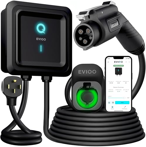 EVIQO Level 2 EV Charger, 40 Amp, J1772 for Non-Tesla EVs, 25ft Cable, WiFi (2.4GHz) Smart App,...