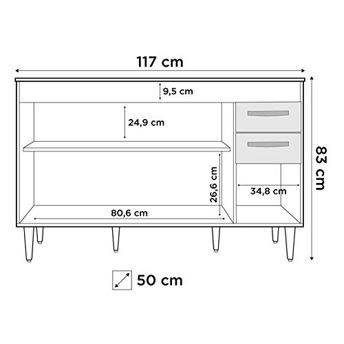 Armário Aéreo Honduras e Balcão Gabinete de Pia Suécia 120cm Branco/Castanho - Lumil Móveis