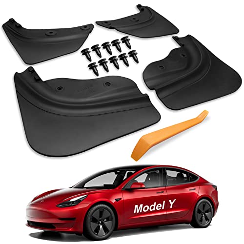 Spurtar For Tesla Model Y Mud Flaps 2023-2020 Splash Guard Fender, No Drilling, Compatible With 2020 2021 2022 2023 Model Y Upgraded Version Front And Rear Full Protection Mudflaps, Set Of 4 #TOP19