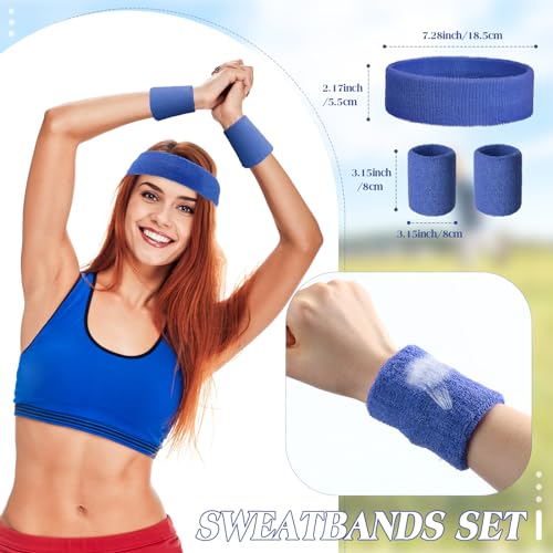 Image of Neon Sweatbands and Wristbands Bulk, Cotton Sports Headbands for Team Spirit, School Field Day, 80s 90s Party, Soccer Fan Accessories, Gym, Cheer and Group Events