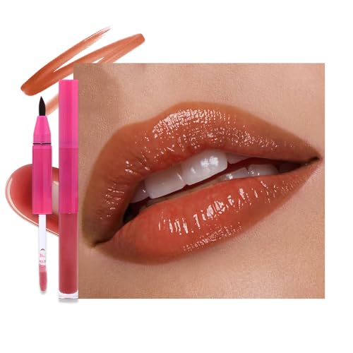 Image of evpct Red Brown Matte Liquid Lipstick Marker Pen Lip Liner Set with Lip Oil, Shine Finish, 2 in 1 Lipgloss Lipstick Long Lasting Waterproof for Women, Lips Color Stain 24hr Original Smudge Proof