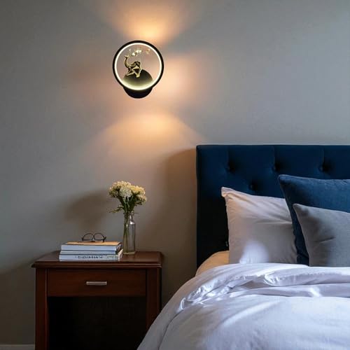 Image of Modern Round LED Wall Light with Golden Deer & Branch Design, Multi-Colour LED, Elegant Decorative Lamp for Living Room & Bedroom, Pack of 2