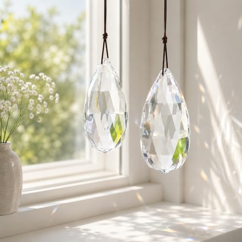 Set 2 Crystal Prism Clear Faceted Glass Olive Prisms Chandelier