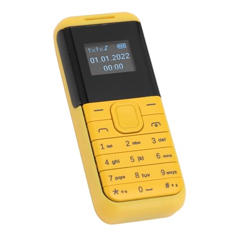 VGEBY Mini Teléfono Móvil, Teléfono en Miniatura Bluetooth 2G Reproductor de Audio Bluetooth 2 en 1 Doble Tarjeta Standby GSM Pequeño Teléfono Básico para Niños Mayores (Amarillo)