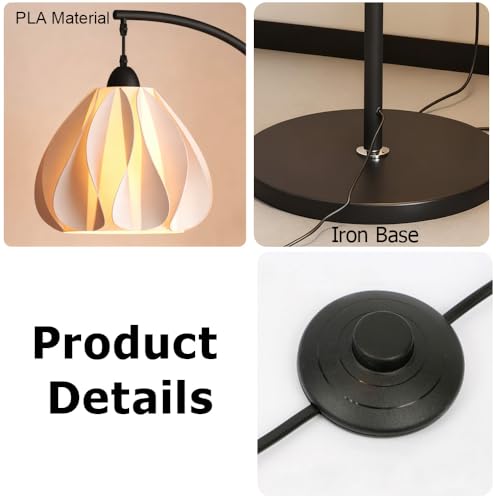 Lampadaire de lecture moderne noir pliable avec son ampoule E27 dimmable pour le salon