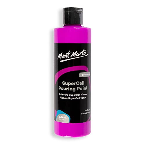 MONT MARTE SuperCell Pouring Paint Premium 8.1 US fl.oz (240ml) – Fuchsia Paint Bottle, Creates Instants Cells In Fluid Art, Ideal for Art, Craft, Pour Art