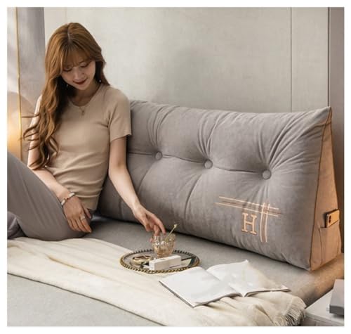 Almohada de cabecera de terciopelo suave con bolsillo, cojín de lectura grande de 80-200 cm, soporte de espalda extraíble, ideal para comodidad de dormitorio y decoración elegante