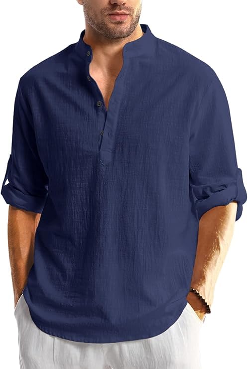 Image of Men's Full Sleeve Beige Color Cotton Blend Mandarin Slim Fit Shirt Style Kurta for Men and Boys