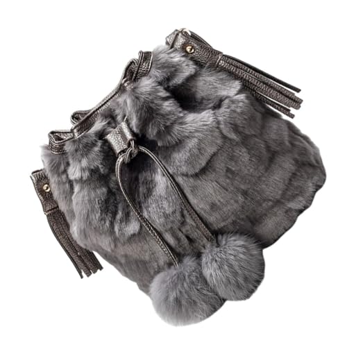 Sac bandoulière moelleux gris clair cordon pompon pour femme fille