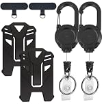 PORUPAEL 2-Pack Retractable Keychain Set - Black Retractable Lanyard with Card Holder, Badge Holder, Extendable Keyring with Clip, ID Card Holder for Phone Attachment