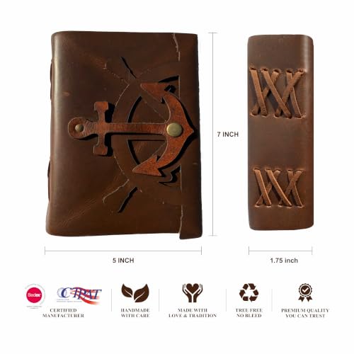 Image of Leather Journal 5x7 Notebook Handmade Dark Brown Vintage Writing Journal, Anchor Design, 240 Pages Travel Diary, Scrapbook, Sketchbook, Planner & Gift for Men & Women