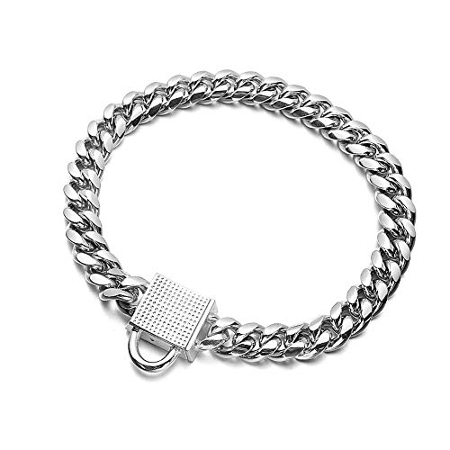 Aiyidi Dog Chain Collar 10mm Wide Cuban Link Puppy Collar 316L Stainless Steel with CZ Diamond Lock Bling Collar for Medium Dogs(10mm Silver,16inch) by AIYIDI - Used condition - Image 4