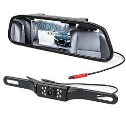 4.3" Car Backup Camera and Monitor Kit, Vehicle Rearview Mirror Monitor for Car Reverse Camera Waterproof Car Rear View Camera with 9 LED Night Vision (4.3 Black-B)
