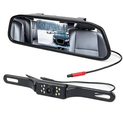 Image of 4.3 inch Car Backup Camera and Monitor Kit, Vehicle Rearview Mirror Monitor for Car Reverse Camera Waterproof Car Rear View Camera with 9 LED Night Vision (4.3 Black-B)