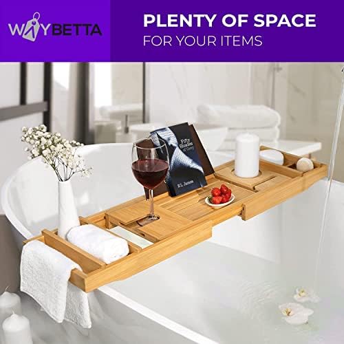 1 Click Buy Luxury Bathtub Caddy Tray Bath Table for Book, Phone, Tablet, Kindle, Wine Glass Holder (Brown)