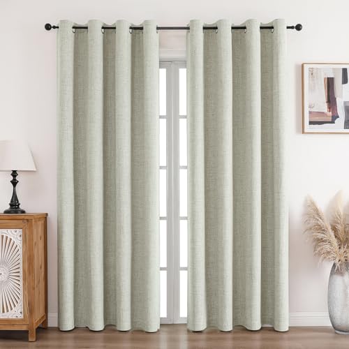 CUCRAF Vorhang 100% Blickdicht Leinen Gardinen mit Ösen Verdunklungsvorhänge Gardinen Hellbeige H229 x B167 cm 2er Set… – Ansicht 1