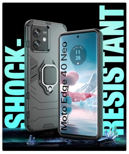 Image of WOW IMAGINE Shock Proof Back Case Mobile Cover for Motorola Moto Edge 40 Neo 5G | Back Cover Case (Tough Armor | Hybrid PC + TPU | Ring Holder & in-Built Kickstand | Black)