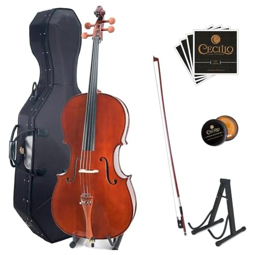 Cecilio CCO-600 Ebony Fitted Hand Oil-Rubbed Highly Flamed Solid Wood Cello, Size 4/4 (Full Size)