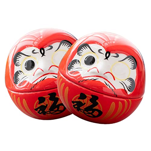 Cabilock 2 Piezas de Darma estatuas japonesas de Daruma decoración Japonesa decoración Oficina decoración Dormitorio Daruma Decorativo Adorno de cerámica de la Fortun