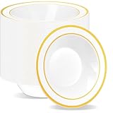 KisSealed 100 Pack 12oz Plastic Bowls with Gold...