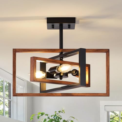 LWYTJO Black Ceiling Lights Living Room, 3 Lights Black Chandeliers Ceiling Light, Vintage Semi Flush Mount Ceiling Lights Fixture for Bedroom, Dining Room, Lounge, Hallway, Kitchen