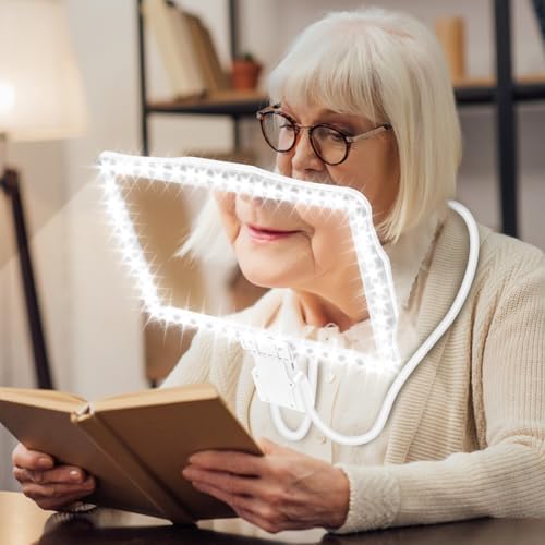 10X Magnifying Glass for Reading with Light, Book Full Page Magnifier with Light Hands Free,Magnifying Glass with 50 LEDs Lights Flexible Stand Design for Seniors Embroidery Knittingfor Close Work