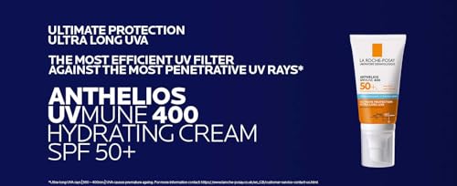 La Roche-Posay Anthelios UVMune 400 Hydrating Cream SPF50+, Face Sunscreen For Dry Sensitive Skin, Ultra Long UVA Protection, Fragrance Free, Water Sweat Sand Resistant, Non-Greasy, 50ml