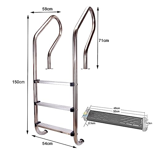 Escalera para piscina con 3 peldaños antideslizantes de acero inoxidable miniatura 2