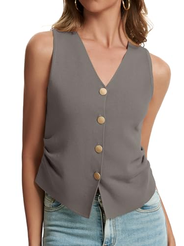 Image of Sweater Vest Women Dressy Button Up Knit Sleeveless Tank Tops Work Business Casual Outfits Summer