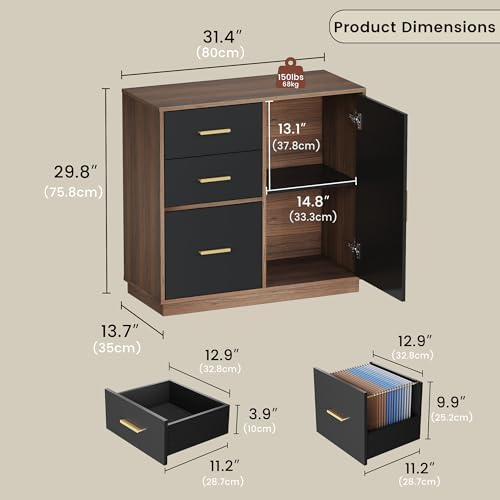 Image of ModernMate Office Storage Cabinet with 3 Drawers, Filing Cabinet for Office