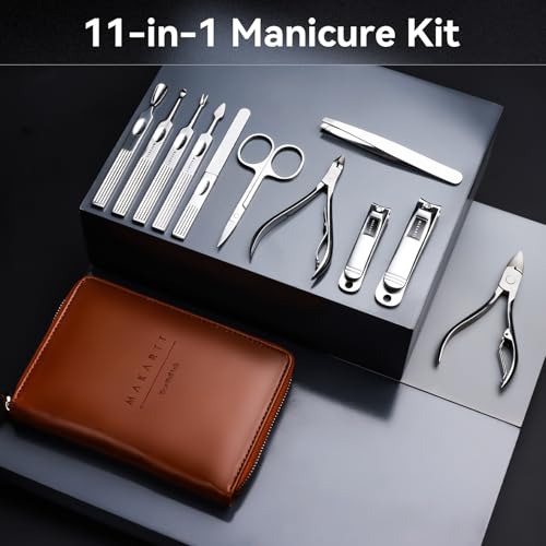 Kit de manucure en acier inoxydable Makartt avec son étui en cuir marron - 6