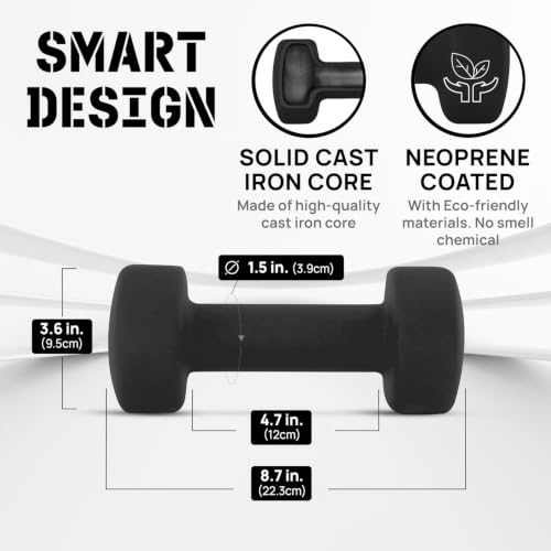 Image of Yes4All Neoprene Coated Dumbbell Hand Weight Sets of 2 - Multiple Weight Options with 15 Colors, Anti-roll, Anti-Slip, Hexagon Shape