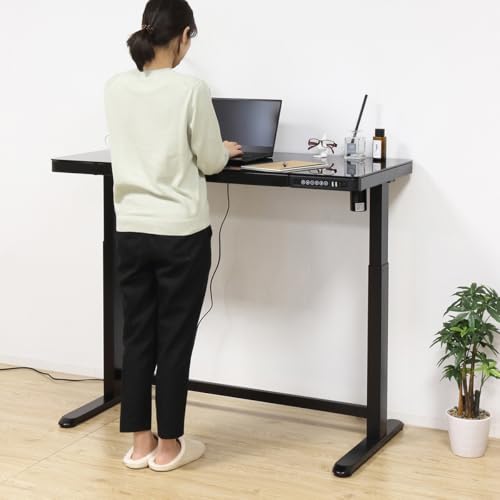 クロシオ 電動昇降デスク メモリー機能付 ブラック 組立式 オフィス 作業机 幅120 奥行き60 高さ72〜121 伸縮式 スチール製フレーム ガラス天板
