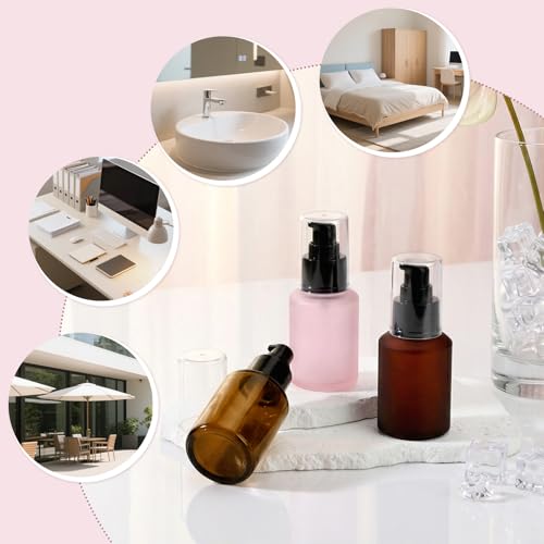 Image of Segbeauty 2oz Frosted Glass Travel Pump Bottles for Toiletries, 3pcs Refillable Cosmetic Pump Dispensers Empty, 60ml Travel Cream Oil Foundation Bottles, Liquids Serum Containers in Mixed Color
