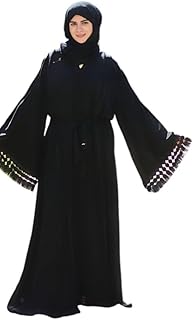 عباية حرير سوداء فاخرة مزينة بستراس لامع – تصميم واسع بأكمام فراشة وأنيق للحفلات والمناسبات