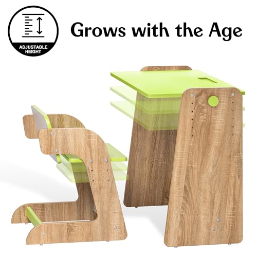 Image of Alex Daisy Texas Height Adjustable Kids Study Table & Chair Set | Non-Toxic Safe Material | Soft Coated Premium Finish | Engineered Wood Kids Study Desk (Green)