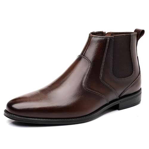 Holy dove Mens Coffee Brown Chelsea Dress Boots with Side Zipper & Slip-On Ankle Design, Genuine Leather Casual Boots for Men, Size 10