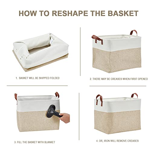 Image of DECOMOMO Large Storage Baskets | Closet Storage Bins 17x12x13inch Canvas Baskets For Storage Laundry Nursery Toys Cloth Linen (Beige & White, XXL - 3 Pack)