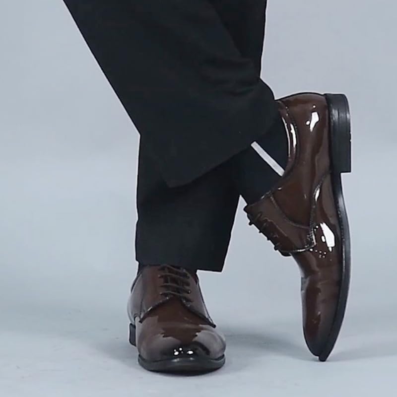 Image of FAUSTO Men's Patent Leather Party Formal Textured Strip Lace Up Shoes