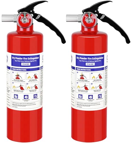 Image of 2 Pack ABC Fire Extinguishers with Mount, 2.5lb 1A:10B:C Rated | Dry Powder Extinguisher for Home, Vehicle, Boat, Portable Dry Chemical Fire Extinguisher with Quick-Release Handle