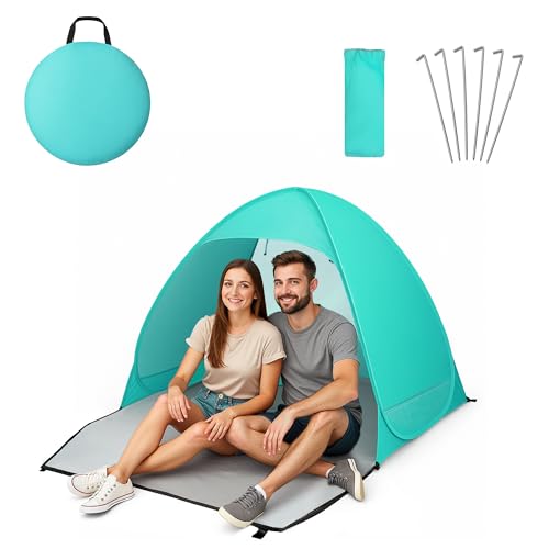 Tenda da spiaggia - Super facile da aprire grande spazio protezione UV UPF 50+ qualità premium leggera e portatile versatile ombra per esterni 2 persone dimensioni compatte verde acqua